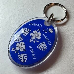 Hawaii Souvenir Keychain Blue Hibiscus Flowers Island Travel‎ Keyring